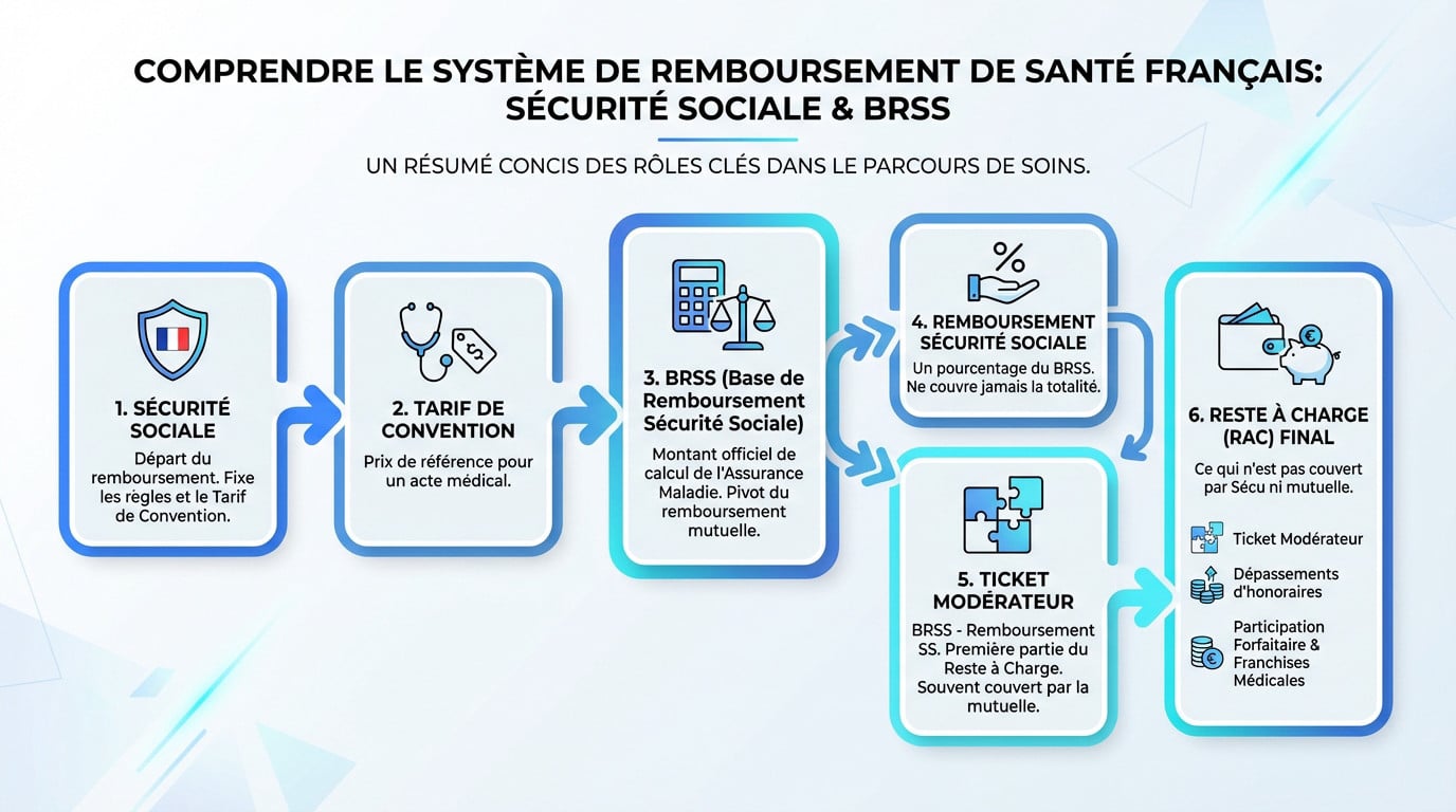 Schéma explicatif du mécanisme de remboursement entre Sécurité Sociale et BRSS