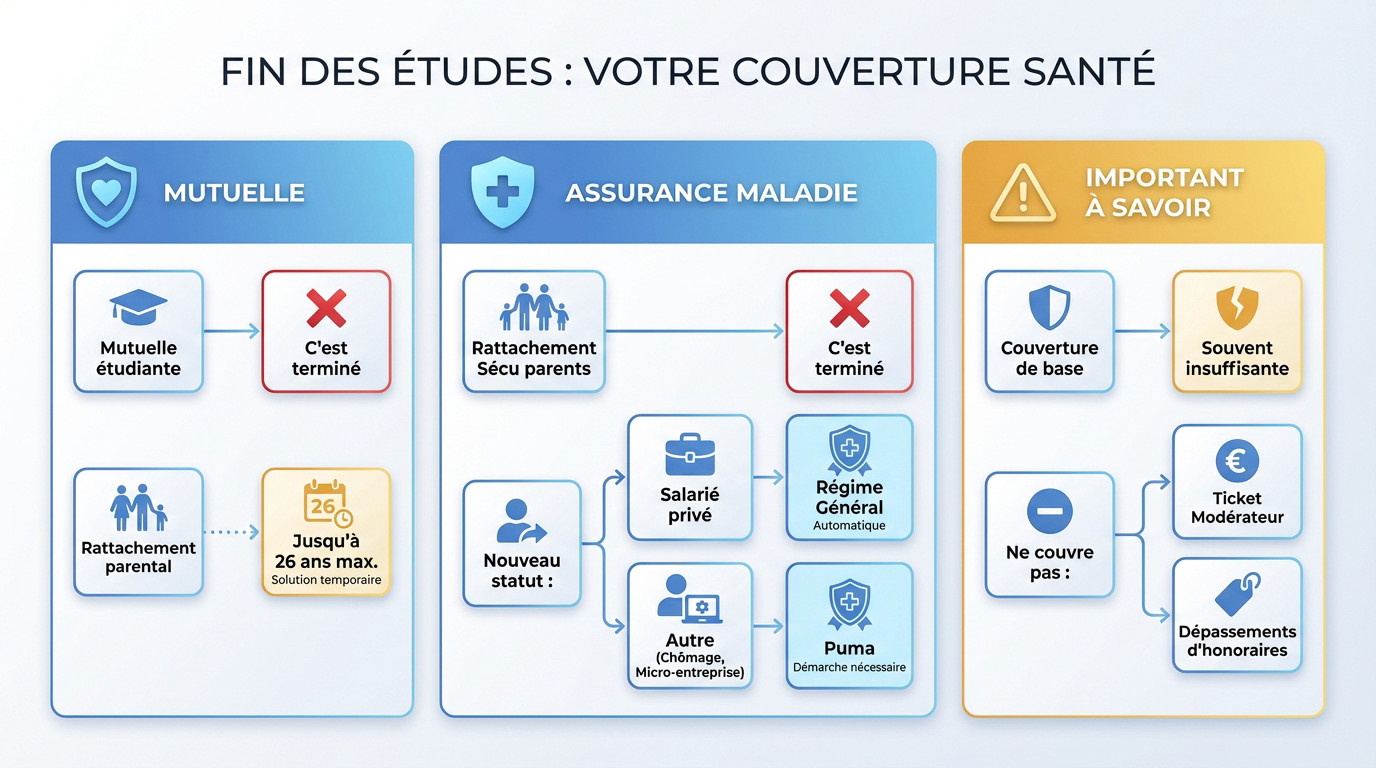Jeune actif consultant ses documents administratifs pour choisir sa nouvelle mutuelle santé après ses études