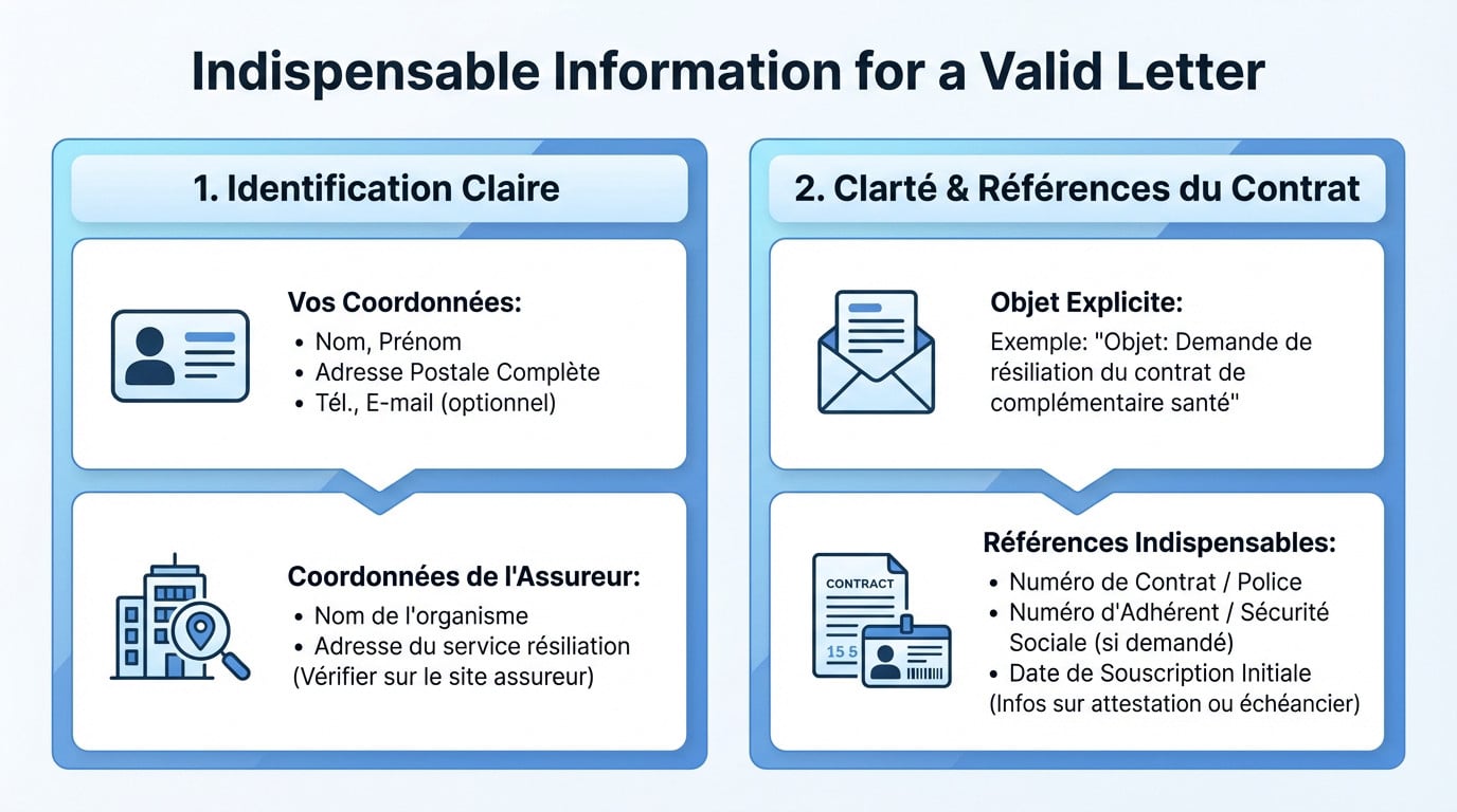 Exemple des champs obligatoires à remplir sur une lettre de résiliation de mutuelle