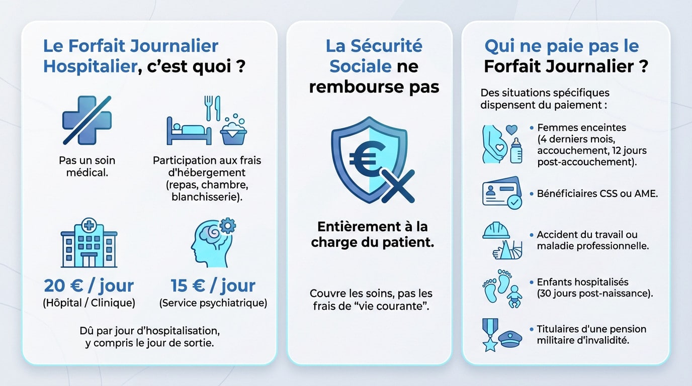 Patient dans une chambre d'hôpital concerné par le paiement du forfait journalier hospitalier de 20 euros