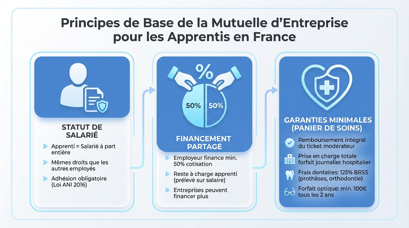 Mutuelle apprenti : couverture santé en alternance Jeune apprenti consultant son contrat de mutuelle d'entreprise sur une tablette dans un atelier