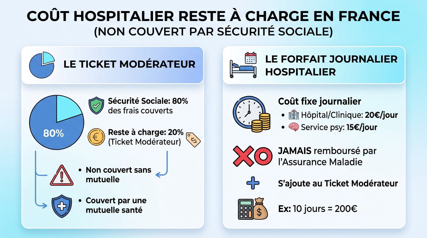 Répartition des frais d'hospitalisation entre Sécurité sociale et reste à charge patient