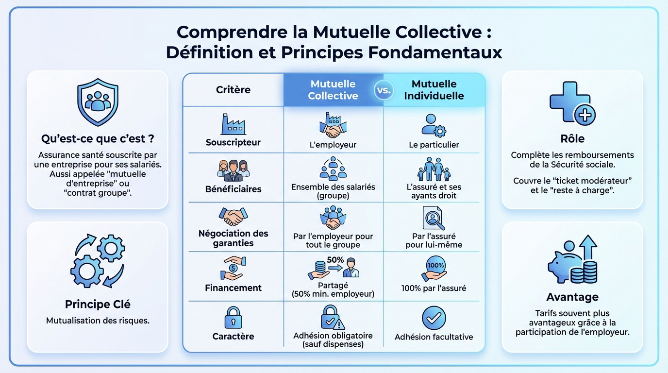 Groupe de salariés discutant des avantages d'une mutuelle collective d'entreprise