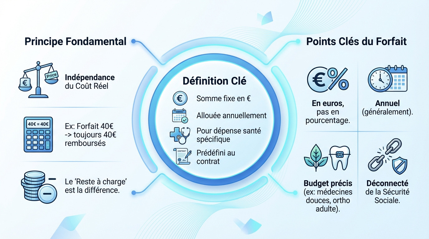 Explication visuelle du forfait mutuelle : un montant fixe en euros alloué annuellement
