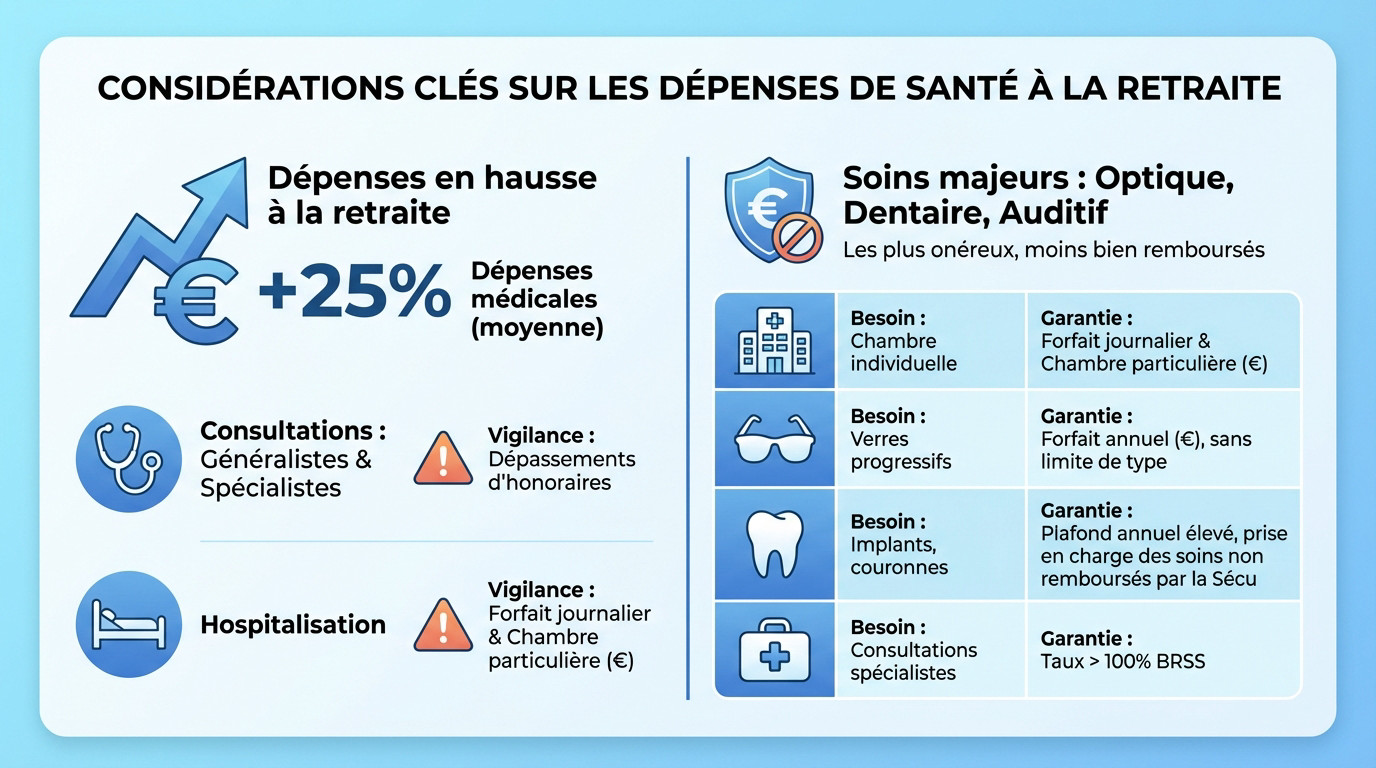 Graphique illustrant les considérations clés sur les dépenses de santé à la retraite
