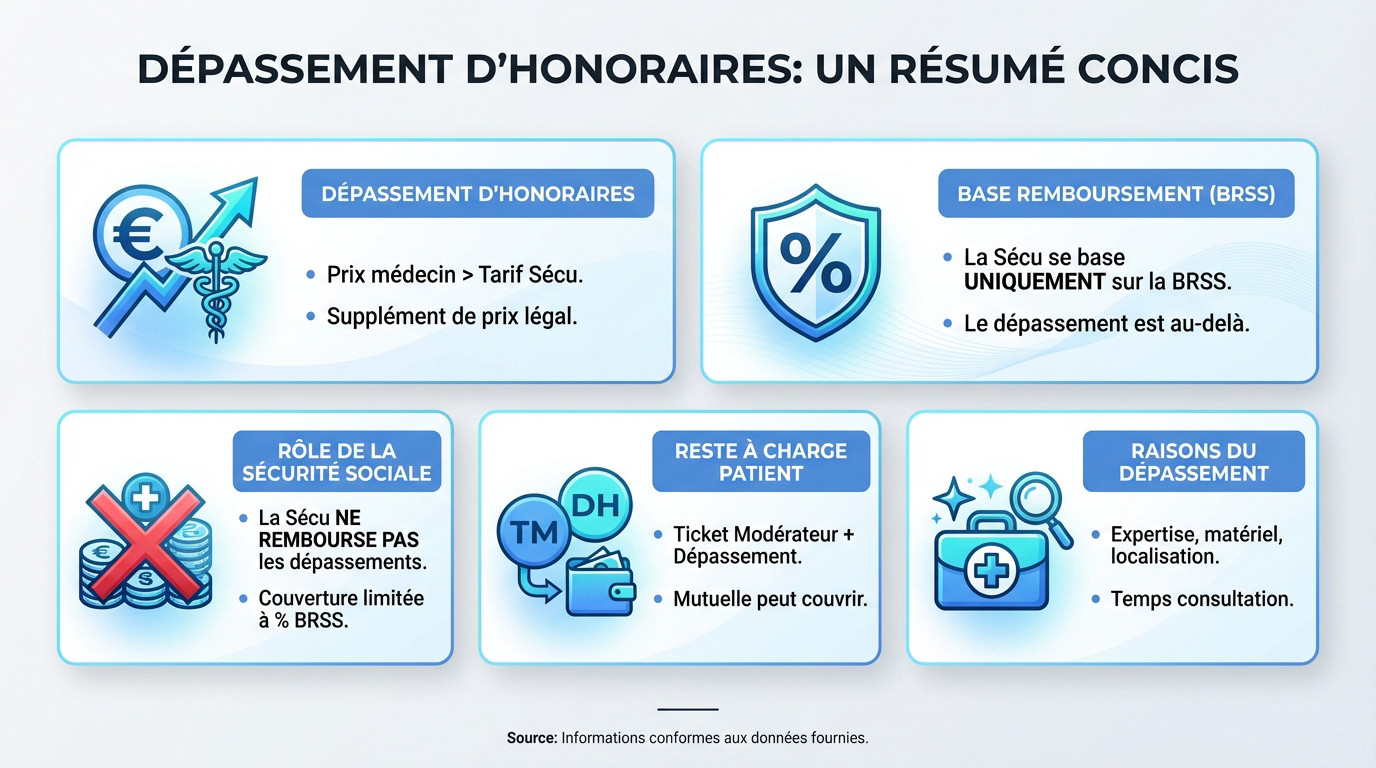 Schéma explicatif simplifié de la différence entre tarif de convention et dépassement d'honoraires
