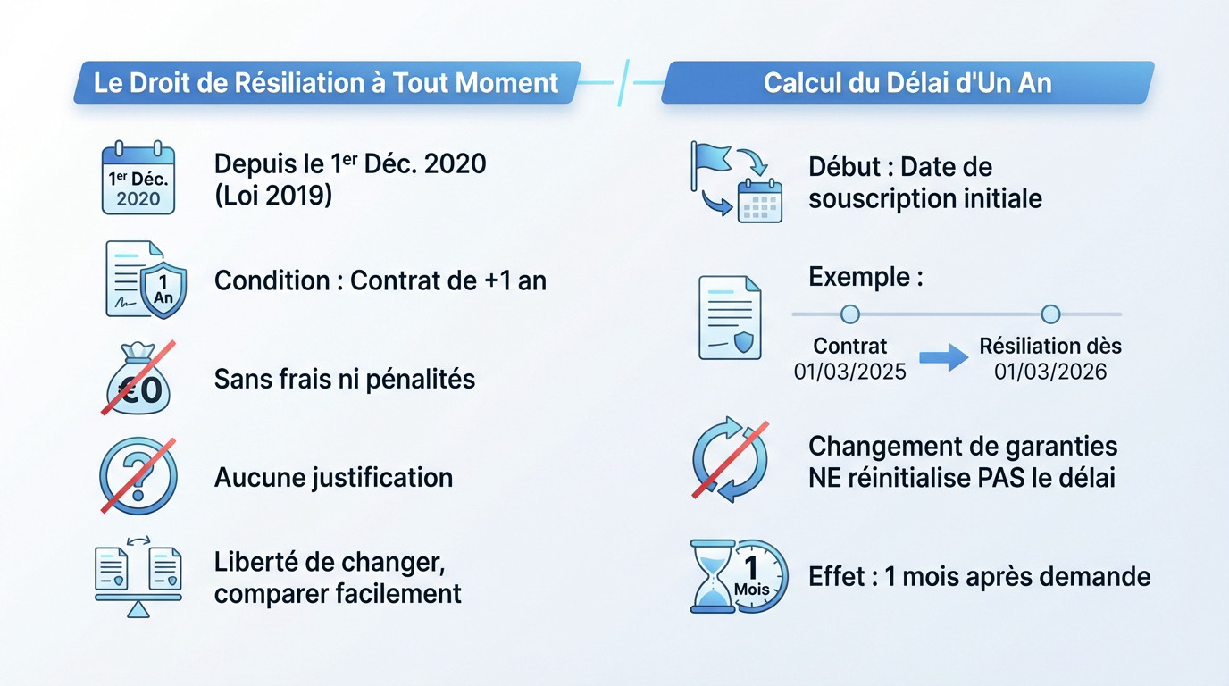 Illustration symbolisant le droit de résiliation d'une mutuelle santé après un an d'adhésion en France