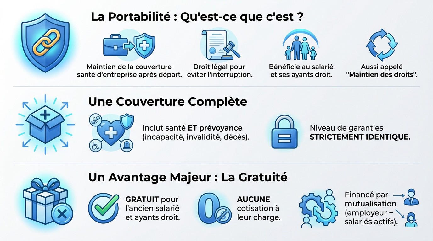 Schéma explicatif de la portabilité de la mutuelle d'entreprise et ses avantages