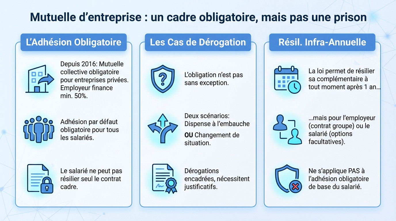 Illustration symbolisant la possibilité de résilier une <strong>mutuelle obligatoire</strong> sous conditions