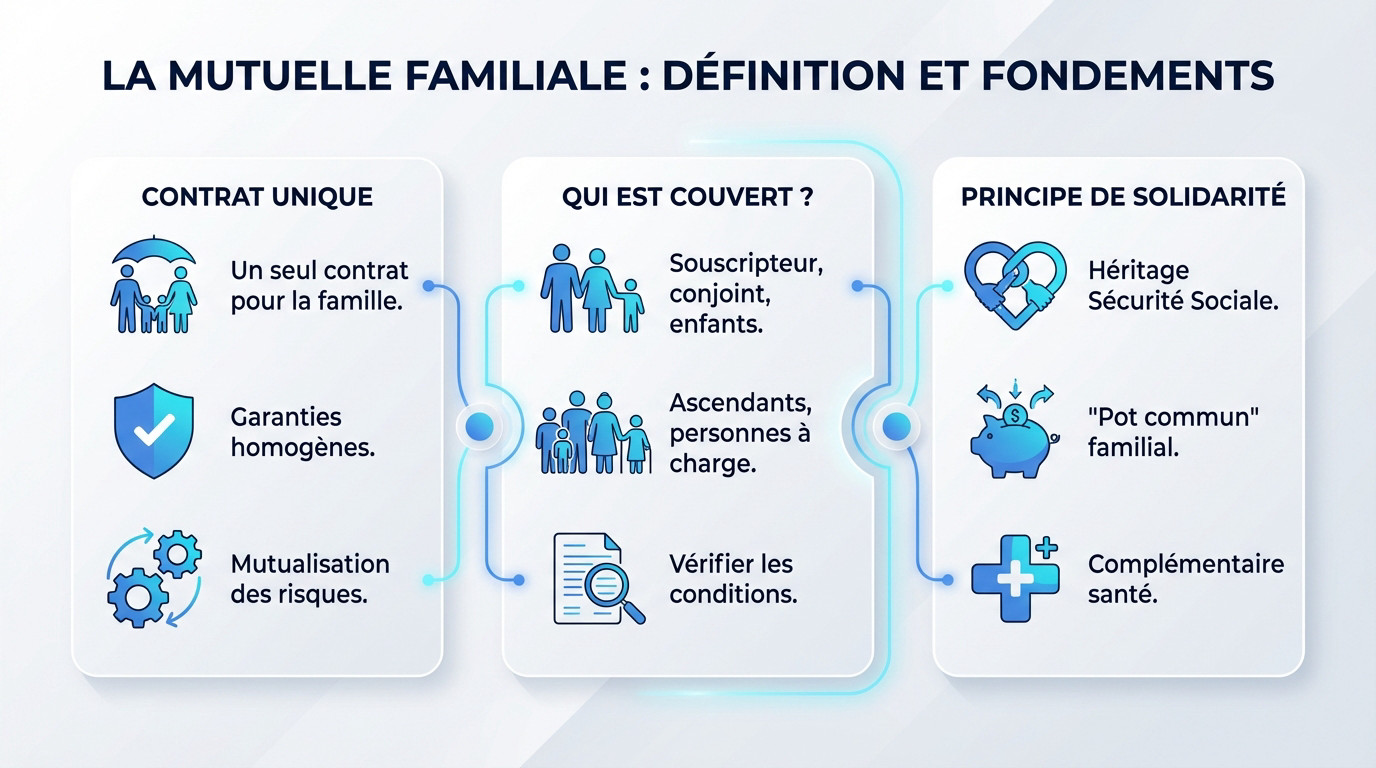 Famille réunie illustrant le principe de protection et de solidarité d'une mutuelle familiale