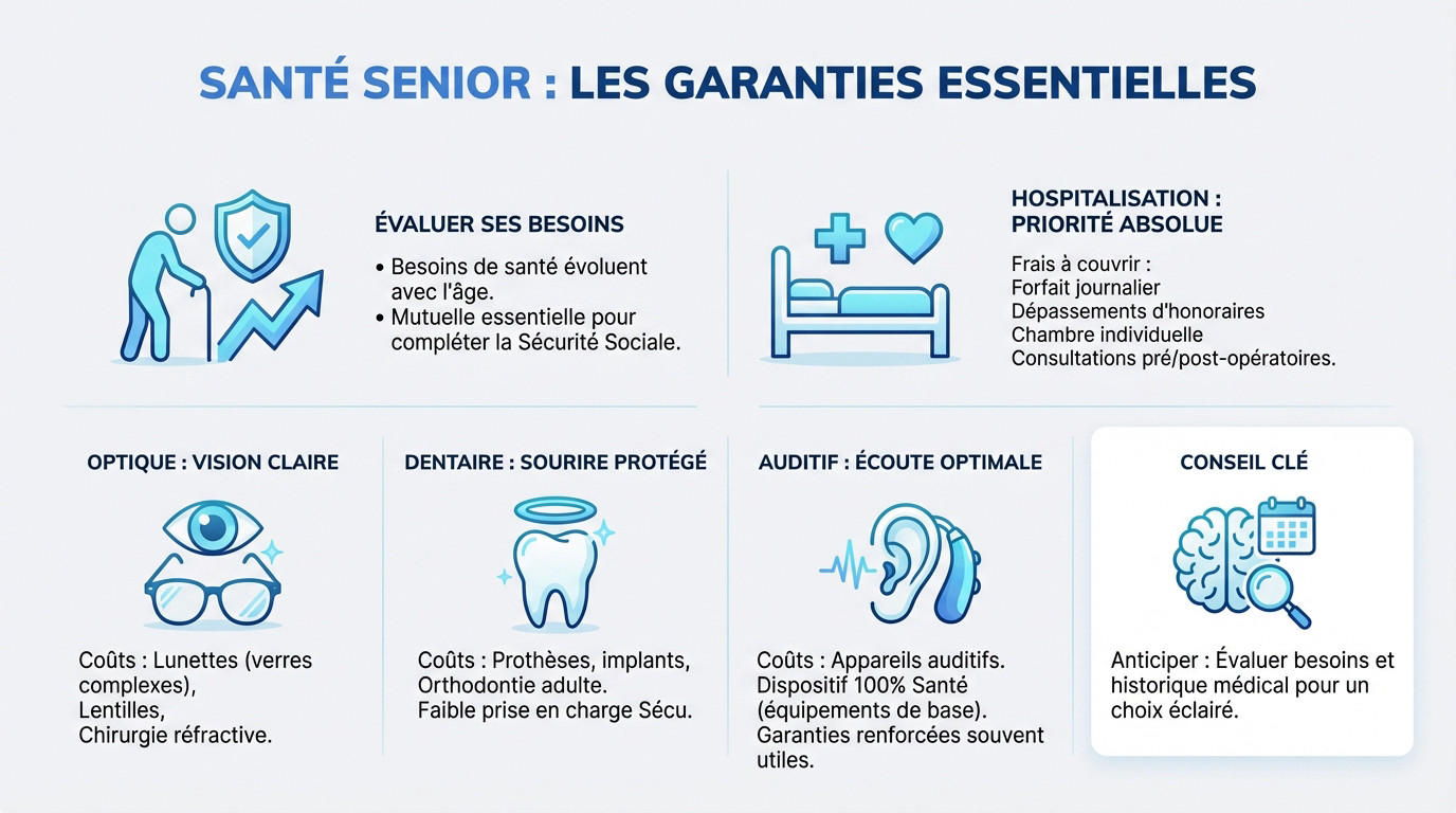 Senior évaluant ses besoins de santé pour choisir une mutuelle adaptée