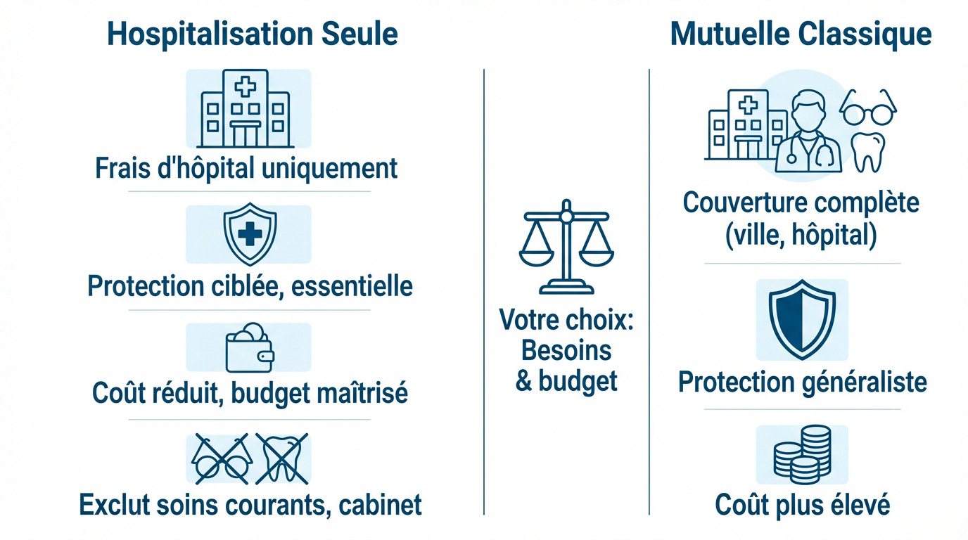 Comparaison mutuelle hospitalisation seule et classique