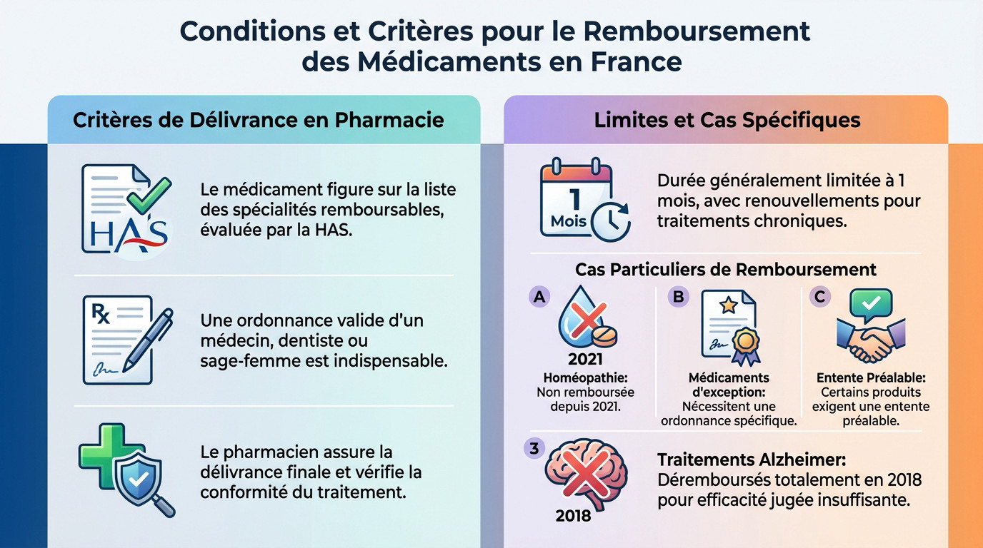 Schéma explicatif des critères de remboursement des médicaments par la Sécurité sociale et les mutuelles