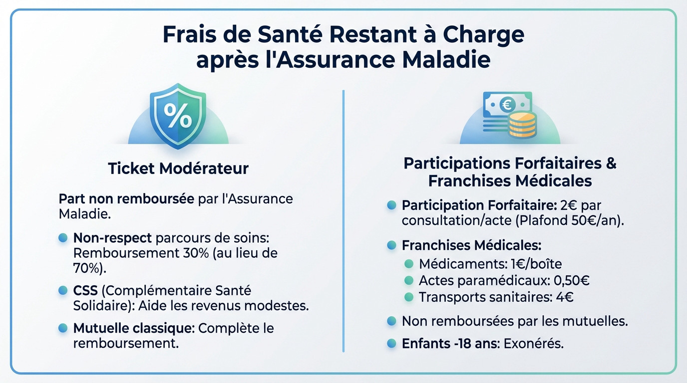 Schéma détaillant les frais de santé restant à charge après remboursement de la Sécurité sociale
