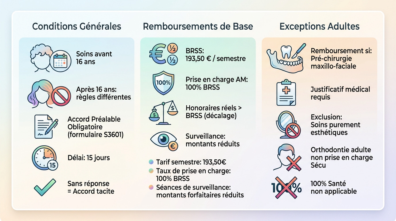 Guide visuel sur le remboursement de l'orthodontie par l'Assurance Maladie et les conditions d'âge