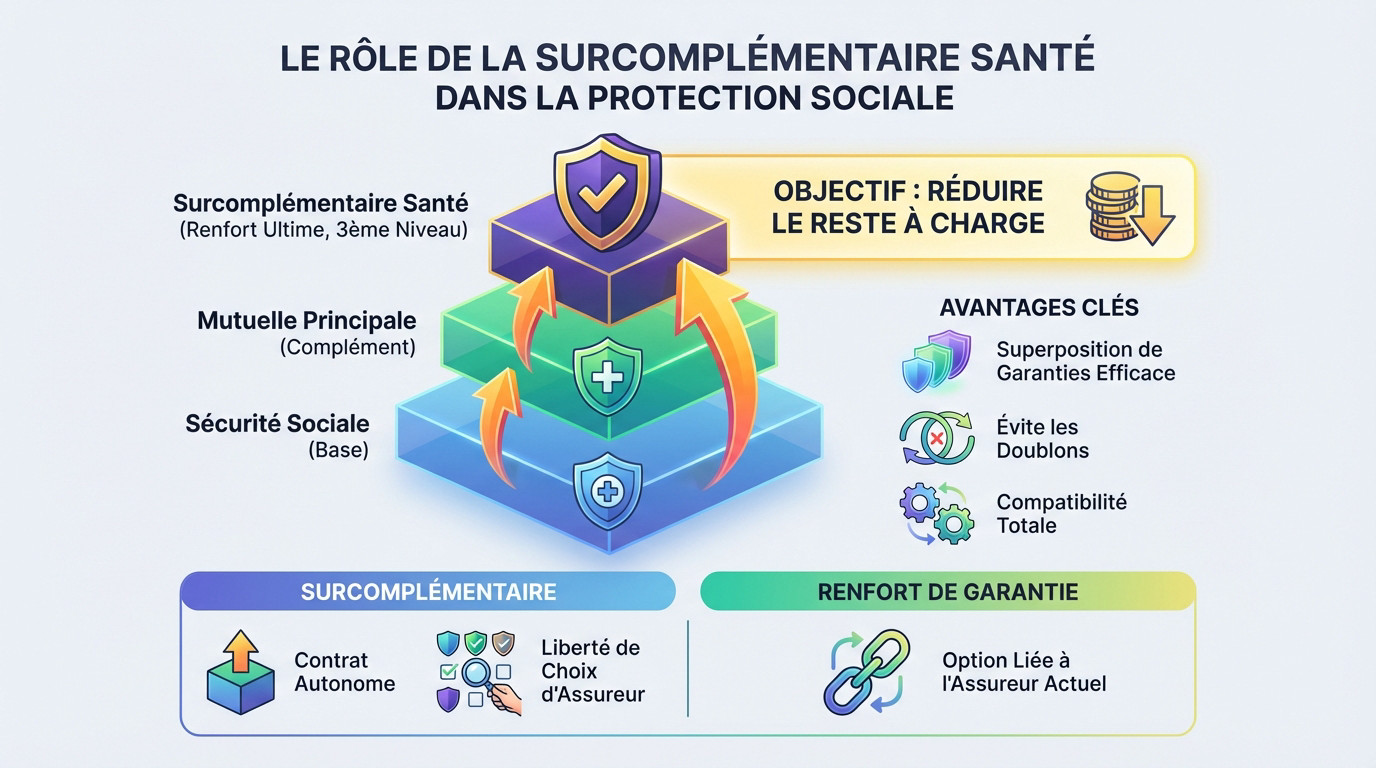 Schéma illustrant l'intervention de la surcomplémentaire santé en troisième niveau