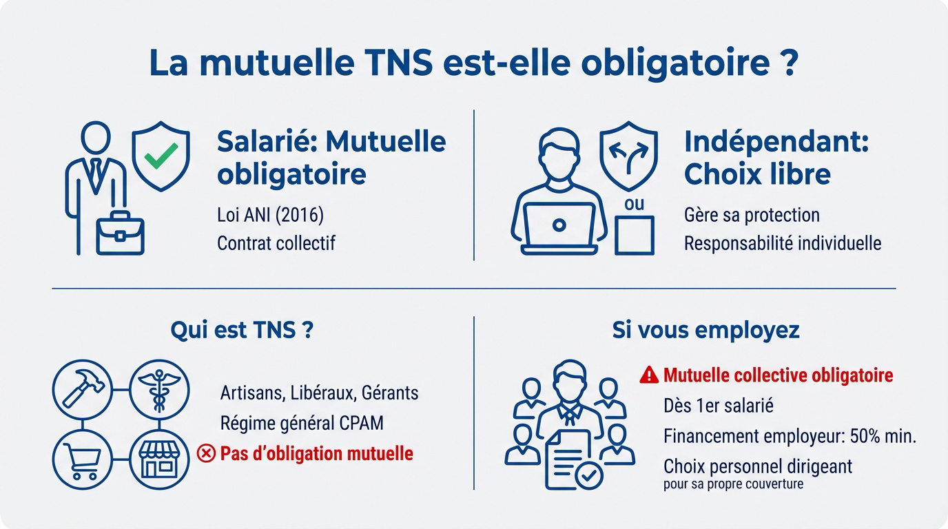 Illustration des différences de statut concernant l'obligation de mutuelle pour un travailleur indépendant