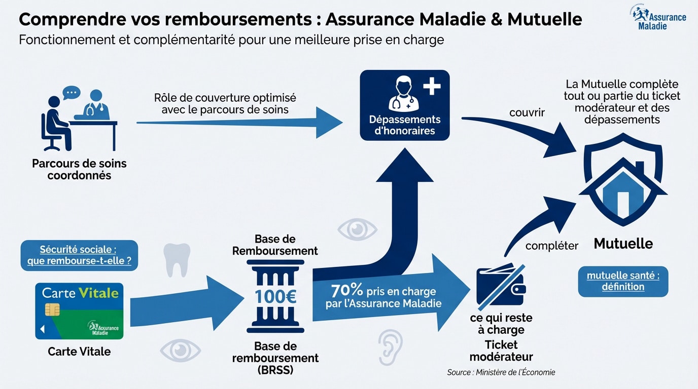 Schéma explicatif du remboursement entre l'Assurance Maladie et la mutuelle santé