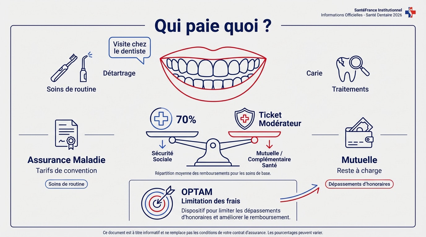 Schéma des remboursements dentaires entre Sécurité sociale et mutuelle