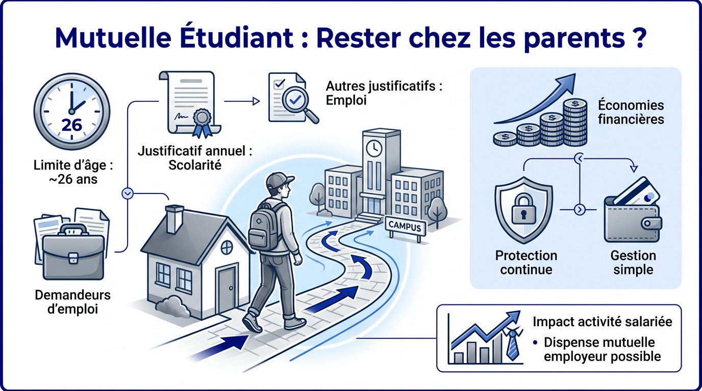 Étudiant consultant ses droits à la mutuelle parentale