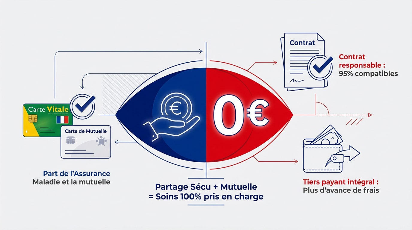 Lunettes et calculatrice symbolisant le reste à charge zéro en optique