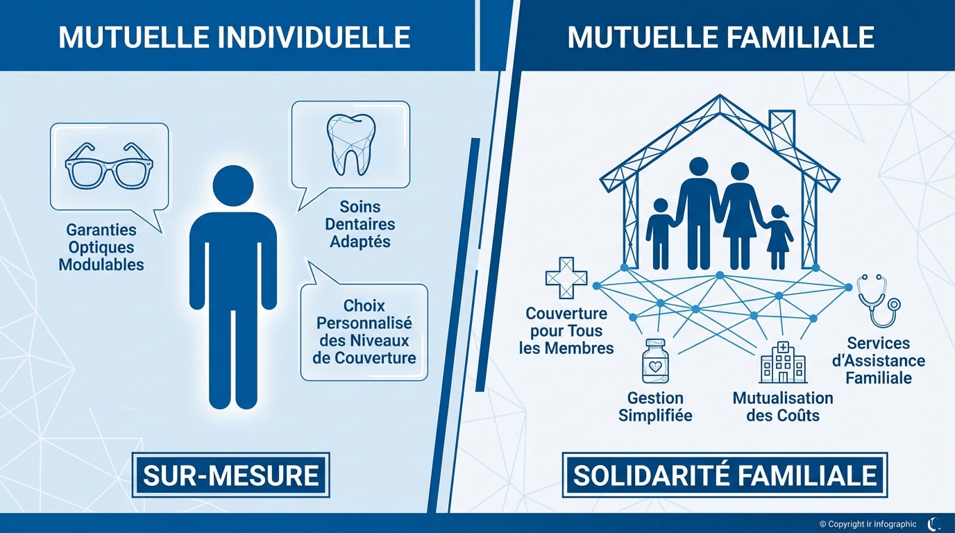 Comparaison entre une mutuelle santé individuelle et une mutuelle familiale pour le foyer