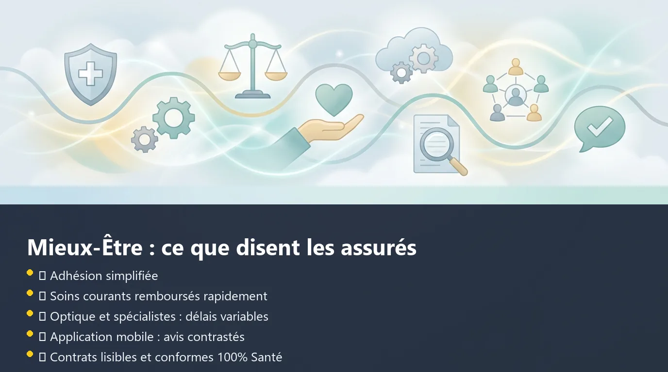 Infographie synthétisant les avis clients sur Mutuelle Mieux-Être par critère d'évaluation