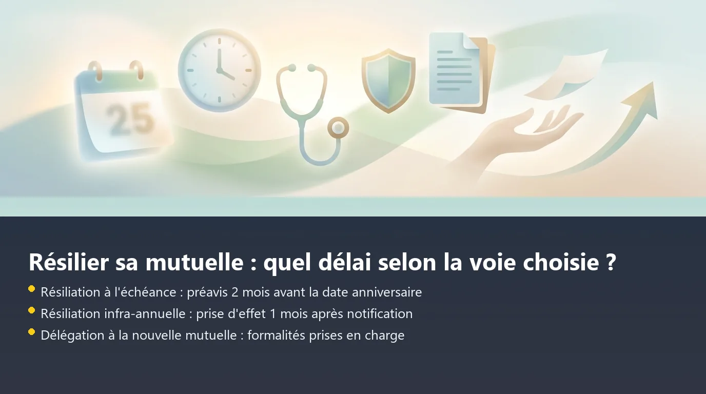 Infographie sur les délais de résiliation d'une mutuelle individuelle selon la voie choisie
