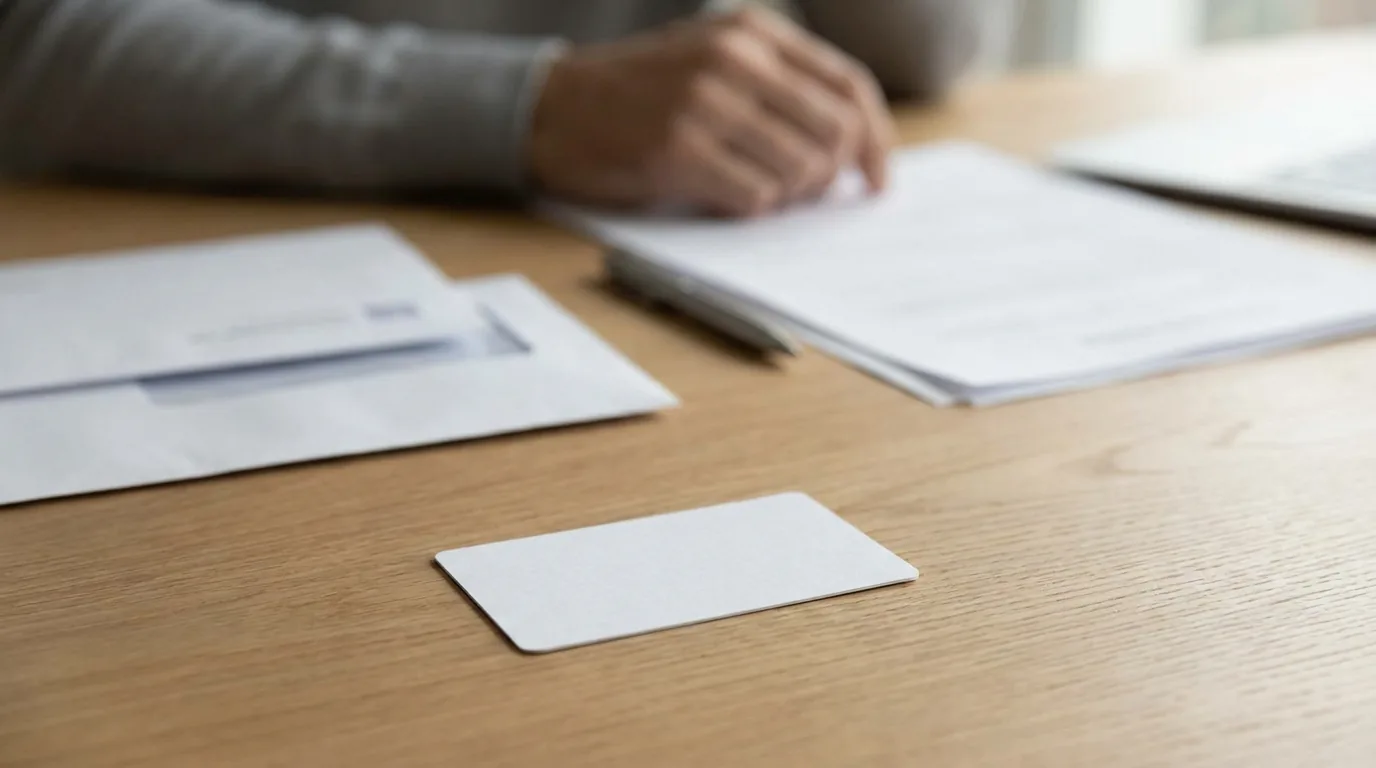 Carte de mutuelle santé posée sur des documents administratifs sur un bureau
