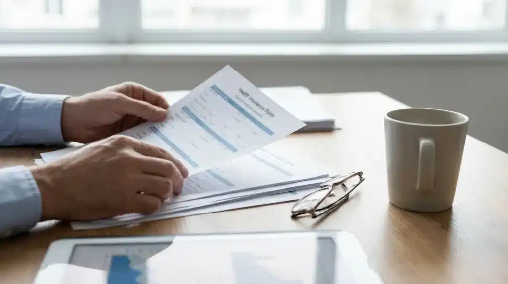Mutuelle BRSS remboursement : documents de santé et carte vitale illustrant les niveaux de couverture