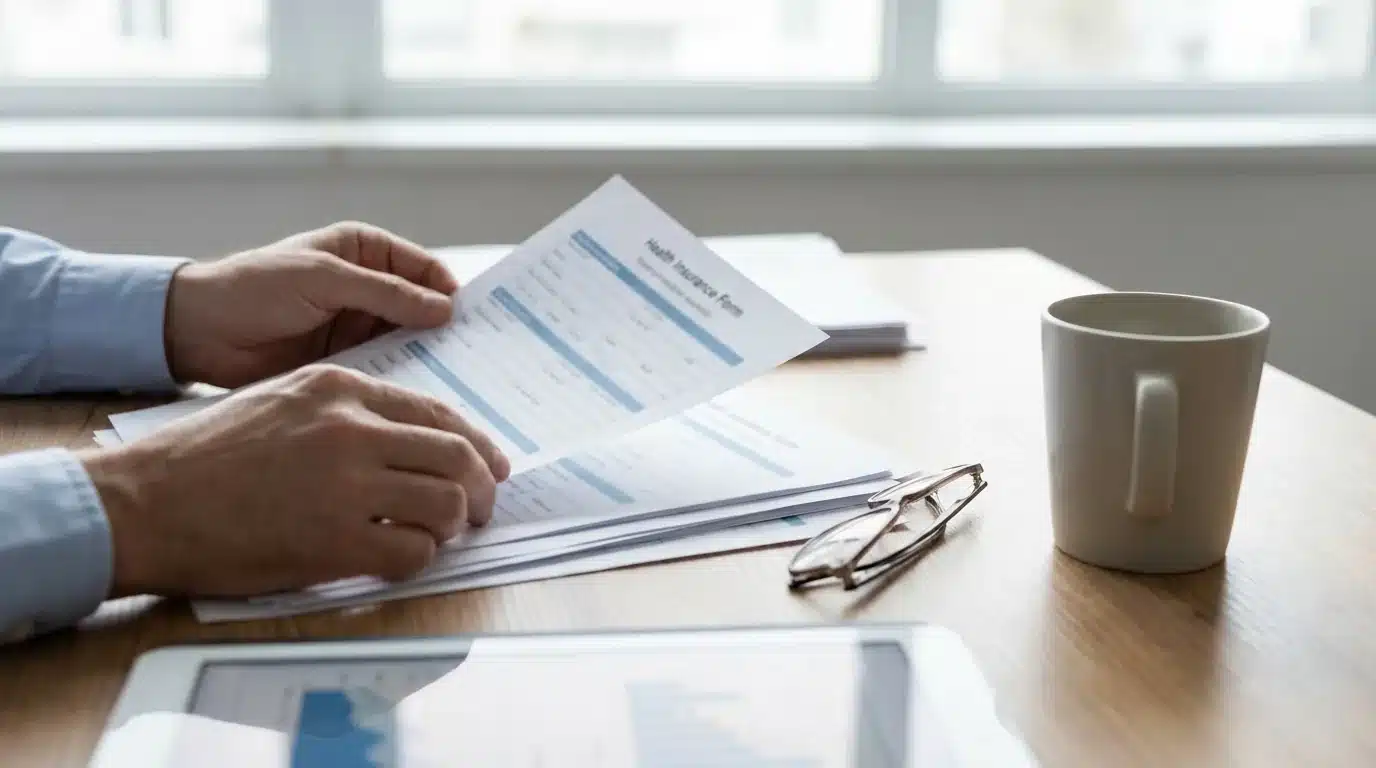 Mutuelle BRSS remboursement : documents de santé et carte vitale illustrant les niveaux de couverture
