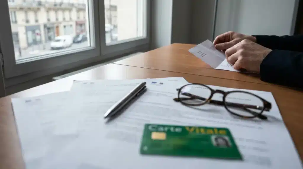 Documents relatifs à la mutuelle santé obligatoire de l'employeur posés sur un bureau