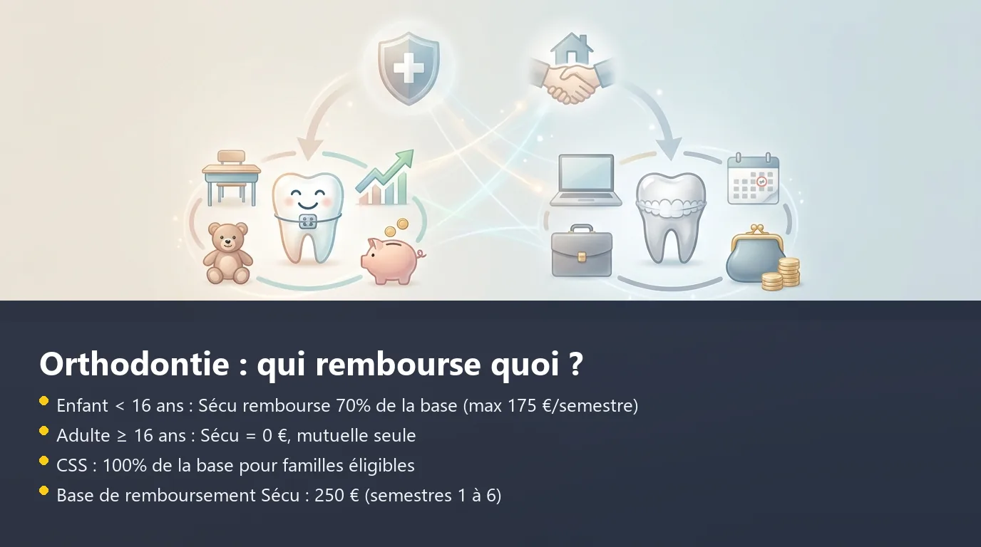Comparaison du remboursement orthodontie enfant et adulte par la Sécurité sociale et la mutuelle