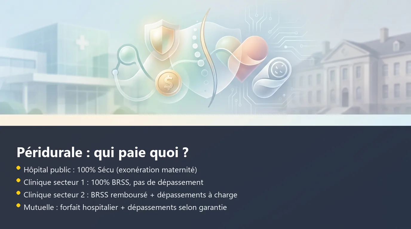 Péridurale : qui paie quoi ? Infographie décomposant la prise en charge d'une péridurale selon le type d'établissement public ou privé