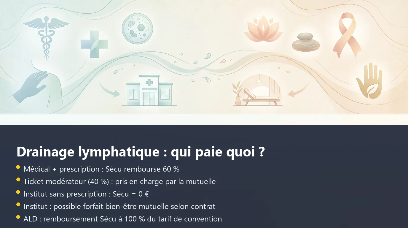 Schéma comparatif de la prise en charge du drainage lymphatique médical et esthétique par la Sécurité sociale et la mutuelle