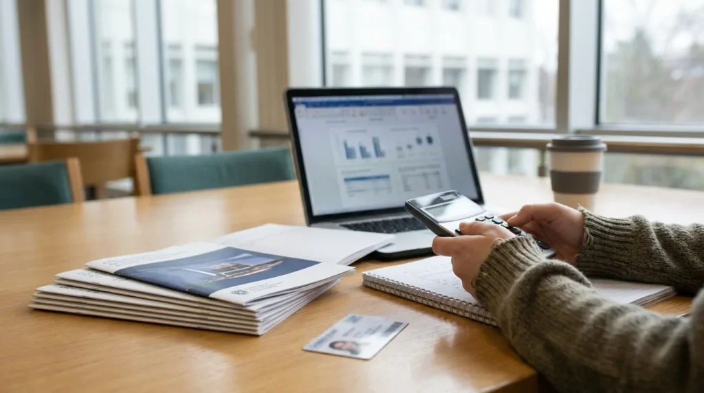 Étudiant consultant les tarifs d'une mutuelle santé sur son ordinateur portable