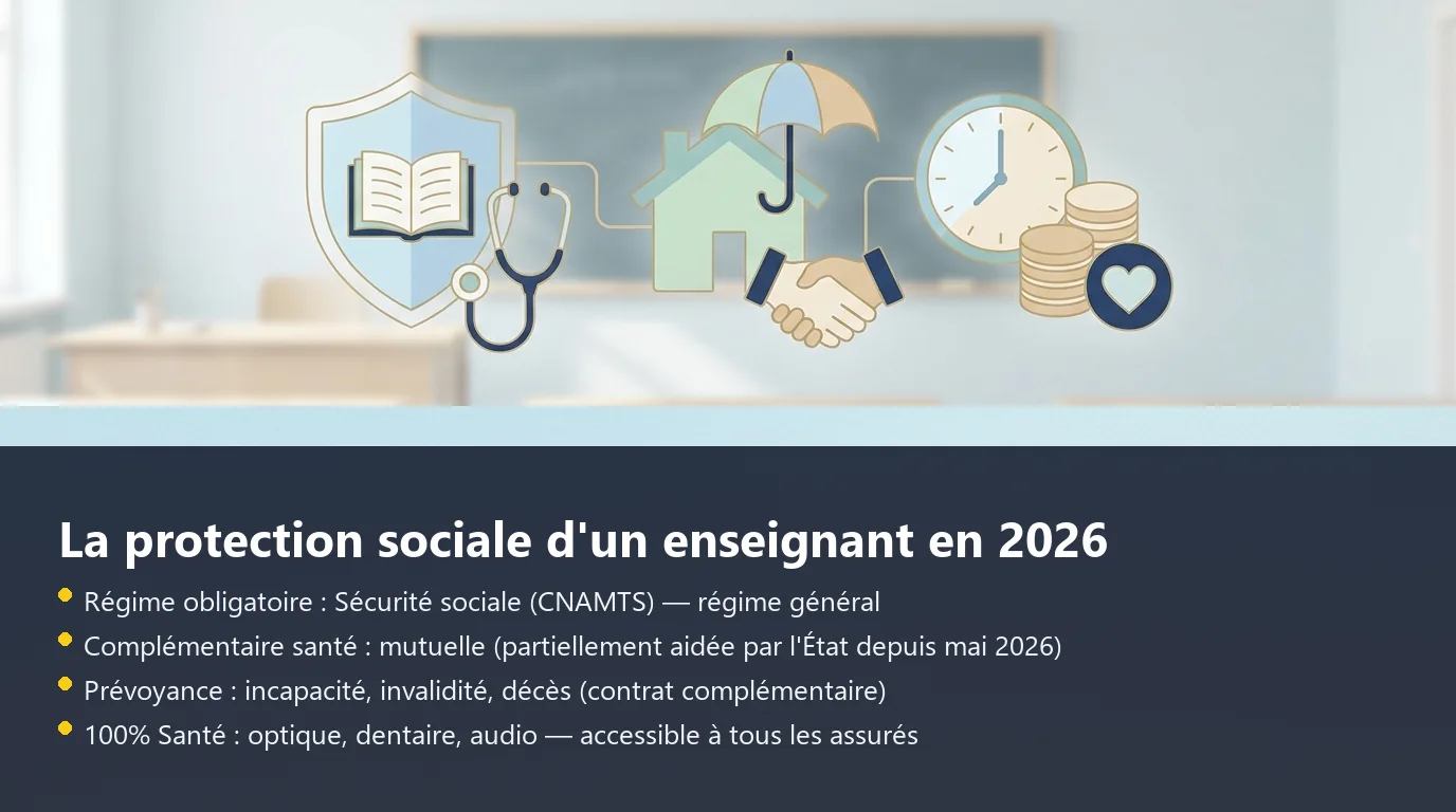 Schéma de la protection sociale d'un enseignant en 2026 : régime obligatoire, complémentaire et prévoyance