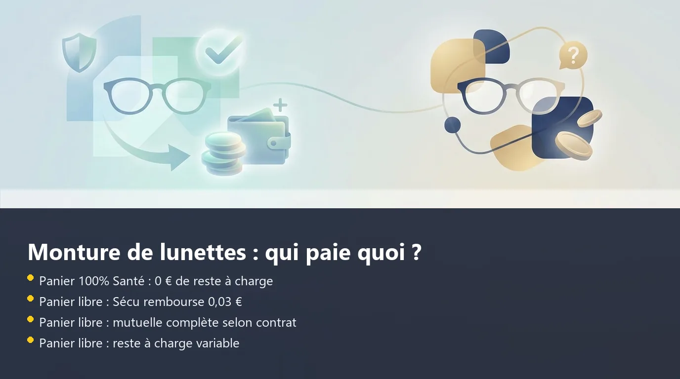 Comparaison du remboursement d'une monture de lunettes entre panier 100% Santé et panier libre
