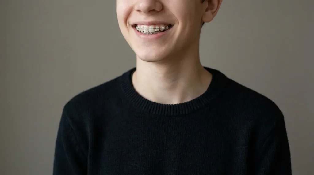 Adolescent souriant portant un appareil dentaire, lumière naturelle douce